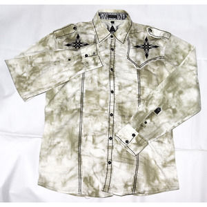 Roar Men's Long Sleeve Button‎ Front Embroidered Shirt Size Large